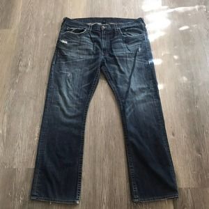True Religion Distressed Mens Ricky Relaxed Straight Denim Jeans 44